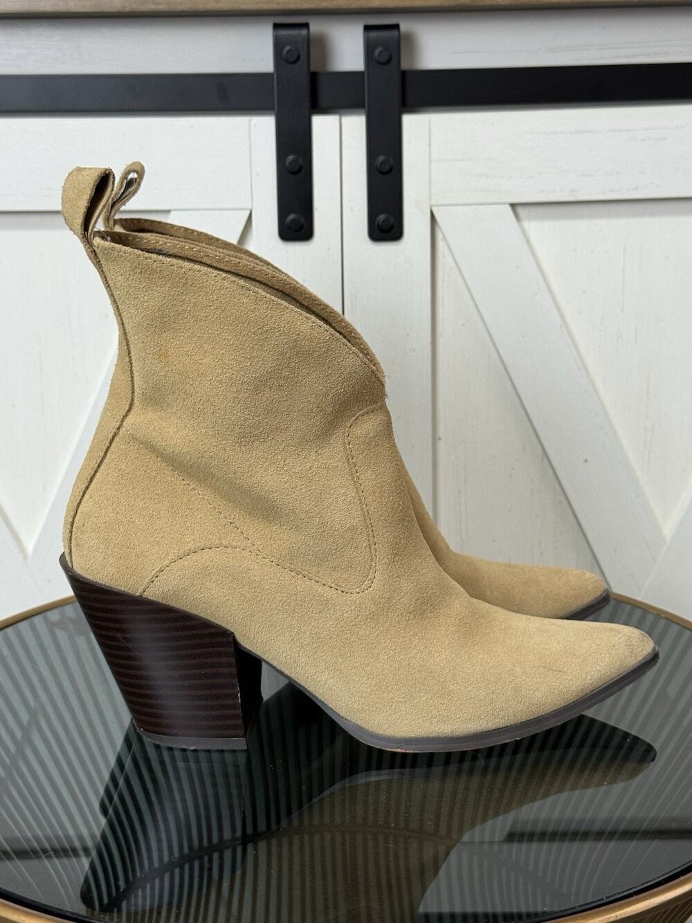 Reserved Womens Western Ankle Boots Size EU 36 US 5 Tan Suede Pointed Toe Heel